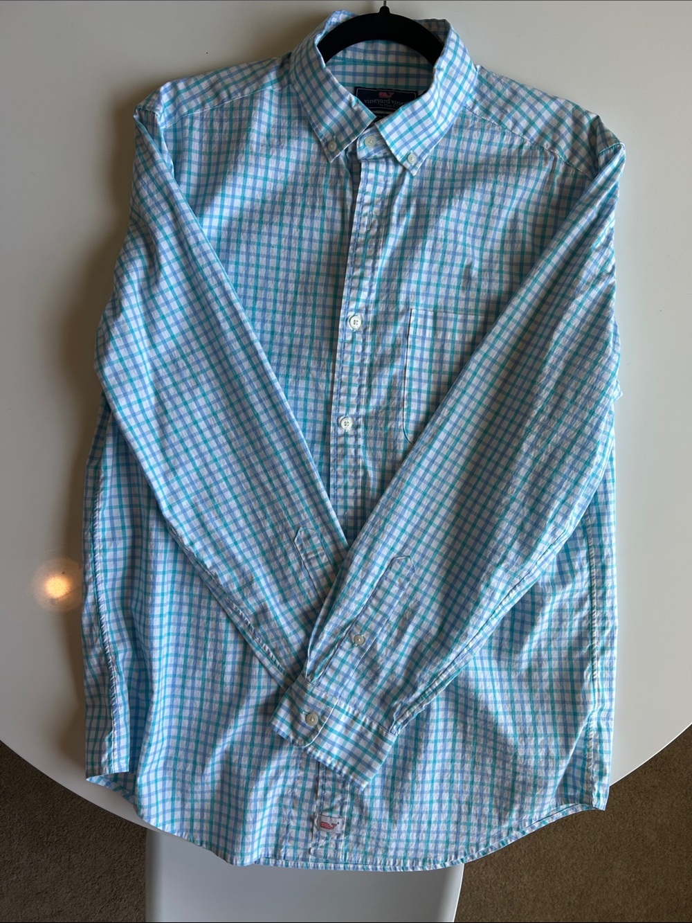 Men's Light Blue & White Checked Button-Down Shirt